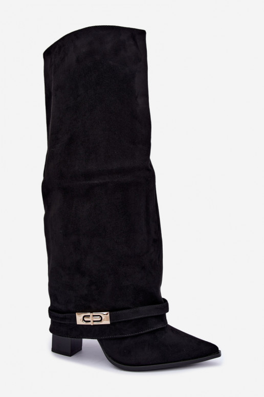 Wärmende kniehohe Stiefel mit eingenähter Schaft und Absatz in Schwarz Jorella
