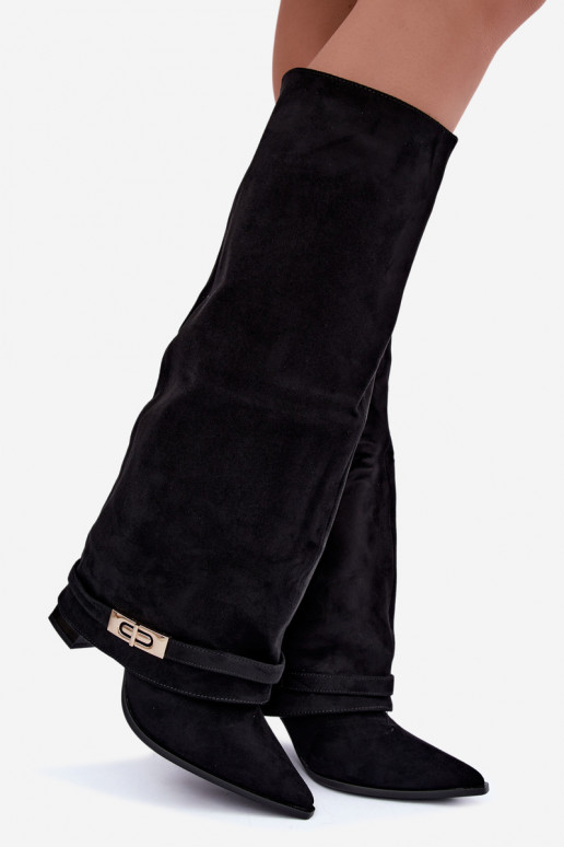 Wärmende kniehohe Stiefel mit eingenähter Schaft und Absatz in Schwarz Jorella