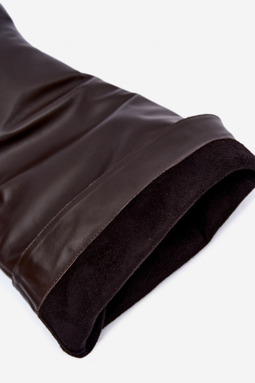Wärmende lederne kniehohe Stiefel mit breiten Absätzen in Braun Zazoo 542