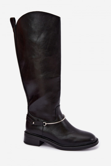 Hohe Stiefel mit breiten Absätzen und dekorativen Schleifen in schwarzer Farbe INillene 2
