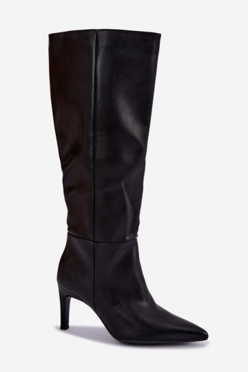 Wärmende hohe Stiefel mit Rüschen und Absätzen in Schwarz Rodeline 2