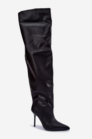 Damenstiefel bis zum Knie mit dünnen Absätzen über dem Knie in schwarzer Farbe Aderelle 2
