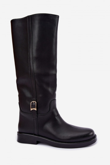 Stiefel bis zum Knie mit Schnallen und breiten Absätzen in schwarzer Farbe Ismerelle 2