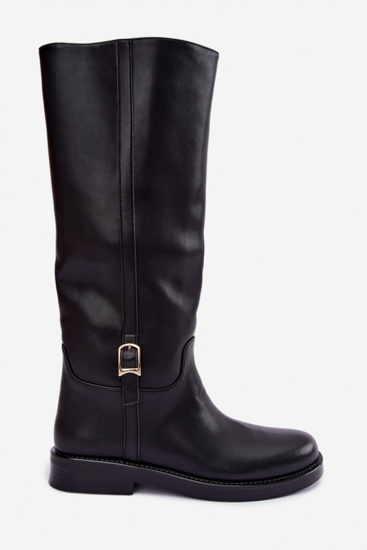 Stiefel bis zum Knie mit Schnallen und breiten Absätzen in schwarzer Farbe Ismerelle