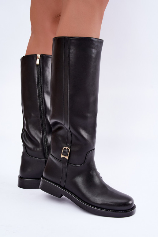 Stiefel bis zum Knie mit Schnallen und breiten Absätzen in schwarzer Farbe Ismerelle