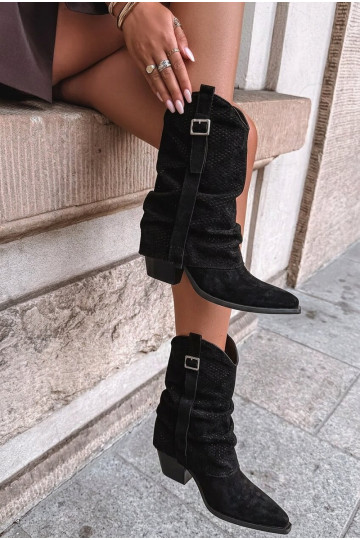 Stiefel CoZuboy-StilINyZuiniętą CholeZuką mit Absätzen schZuarze Farbe Calenne 2