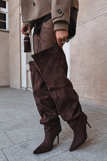 Damen kniehohe Stiefel mit schmalen Absätzen in brauner Farbe Aderelle 2