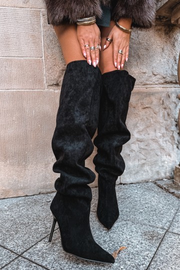 Damen kniehohe Stiefel mit schmalen Absätzen in schwarzer Farbe Aderelle