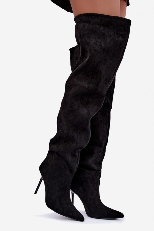 Damen kniehohe Stiefel mit schmalen Absätzen in schwarzer Farbe Aderelle