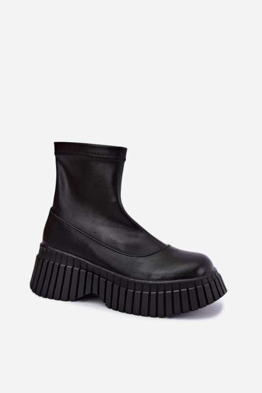 Schwarze Lederstiefeletten mit Plattform Elmorine