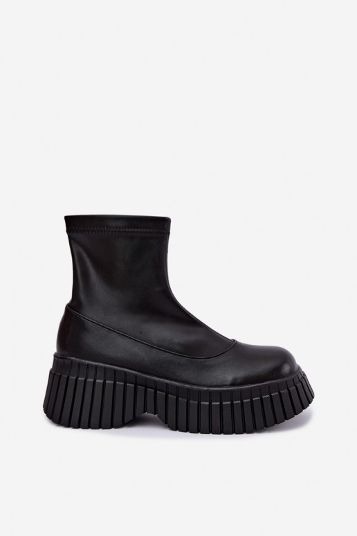 Schwarze Lederstiefeletten mit Plattform Elmorine