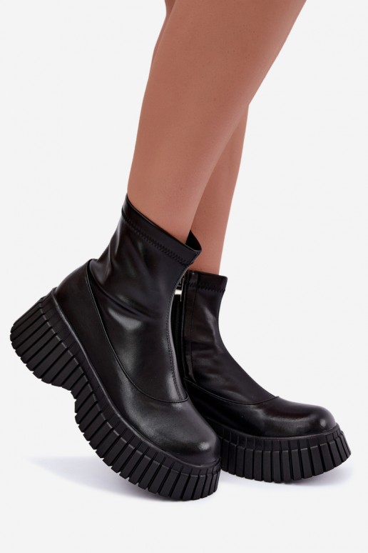 Schwarze Lederstiefeletten mit Plattform Elmorine