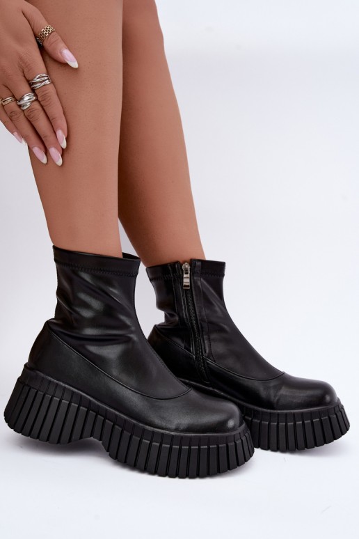 Schwarze Lederstiefeletten mit Plattform Elmorine