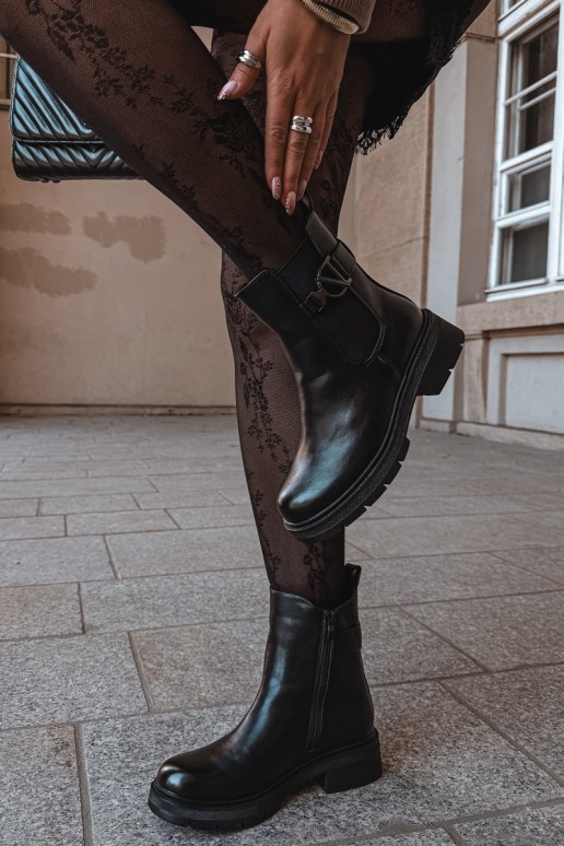 Wärmende stilvolle Stiefeletten mit Ornamenten in Schwarz Janira