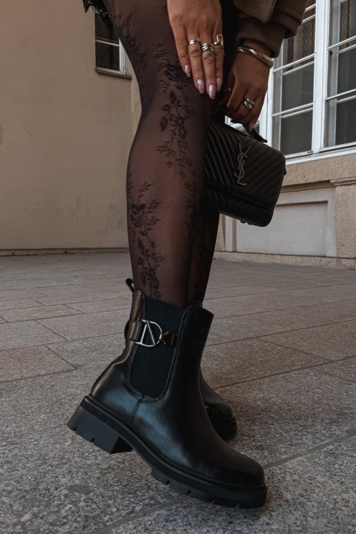 Wärmende stilvolle Stiefeletten mit Ornamenten in Schwarz Janira