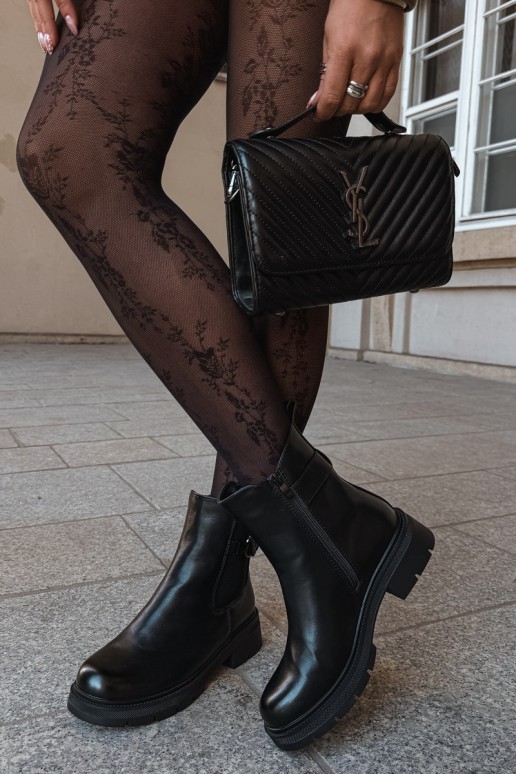 Wärmende stilvolle Stiefeletten mit Ornamenten in Schwarz Janira