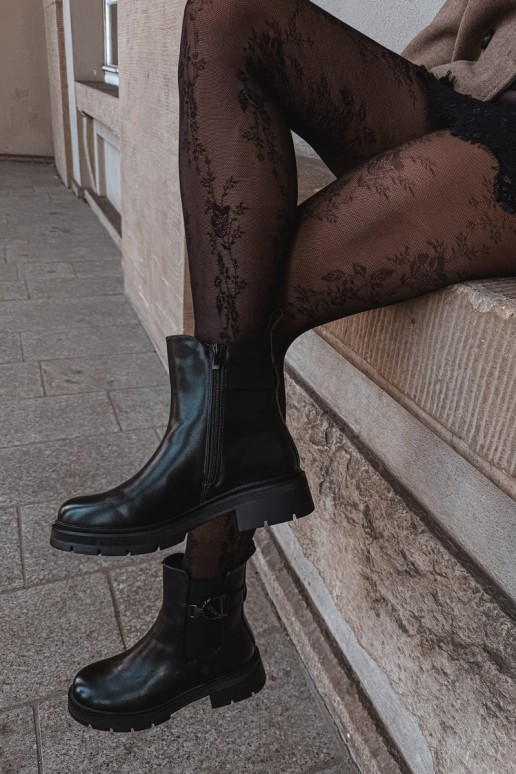 Wärmende stilvolle Stiefeletten mit Ornamenten in Schwarz Janira
