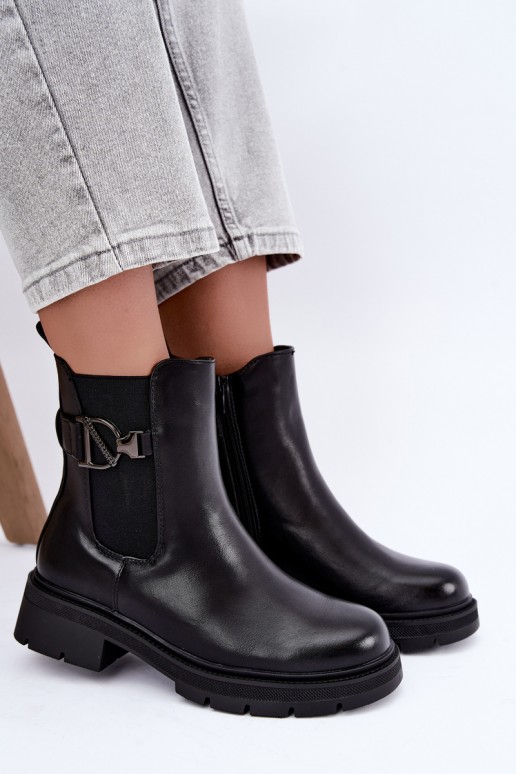 Wärmende stilvolle Stiefeletten mit Ornamenten in Schwarz Janira