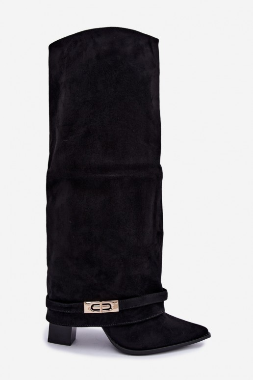 Wärmende kniehohe Stiefel mit eingenähter Schaft und Absatz in Schwarz Jorella