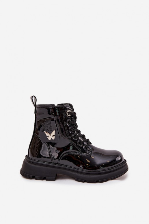 Kinder isolierte Stiefeletten mit Lackeffekt in schwarzer Farbe Alverina