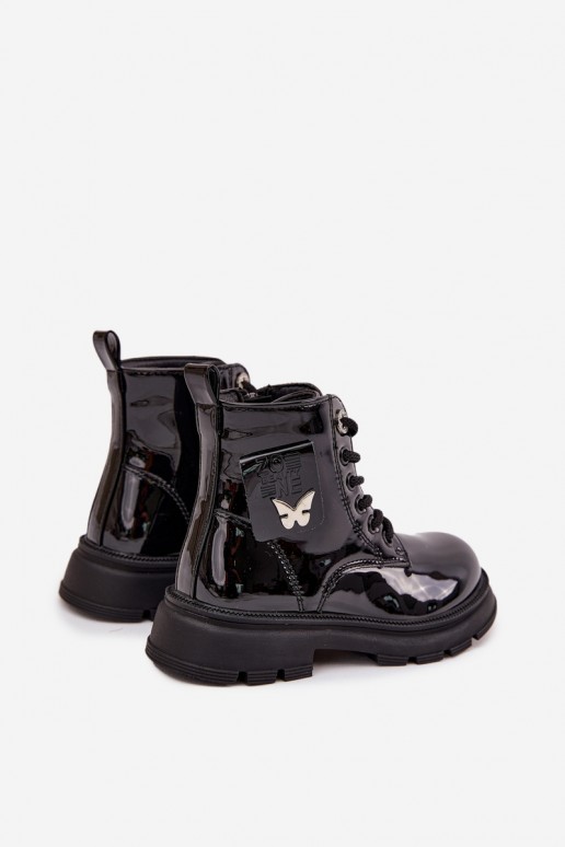 Kinder isolierte Stiefeletten mit Lackeffekt in schwarzer Farbe Alverina