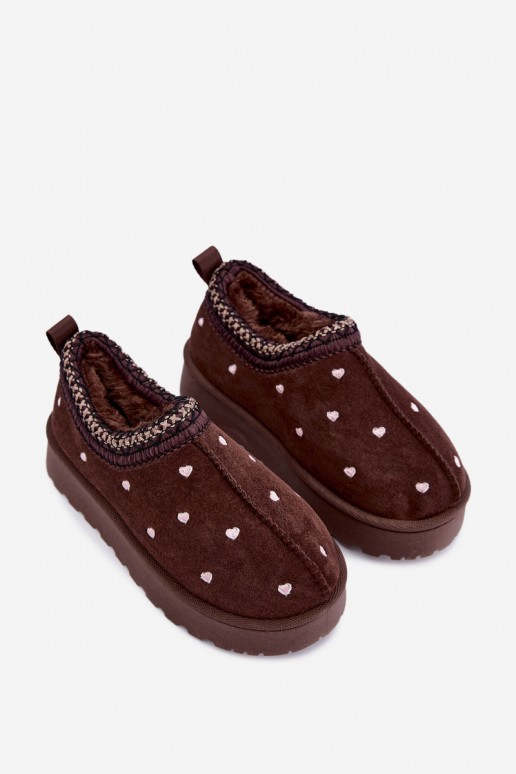 Kinder isolierte Schneestiefel mit Herzen und Fell in brauner Farbe Meldrena