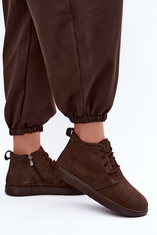 isolierte Stiefeletten aus braunem Naturleder Zazoo