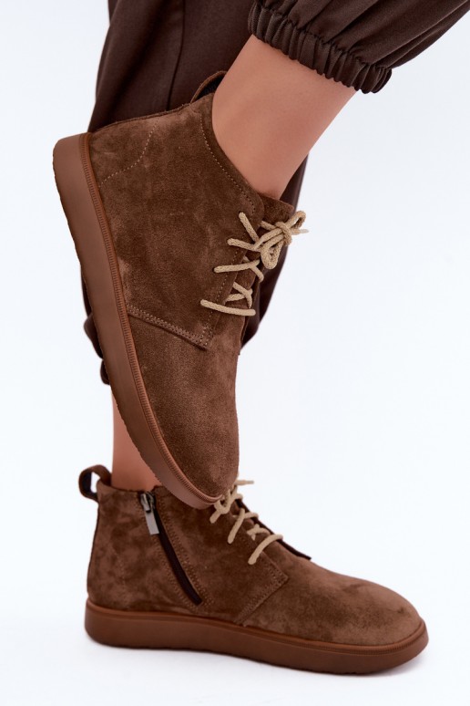 gefütterte Stiefeletten aus natürlichem Leder Zazoo 328 in braun