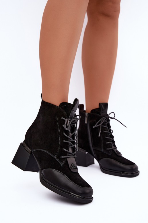 schnürstiefeletten aus Kunstveloursleder Artiker 59C0116 in schwarz
