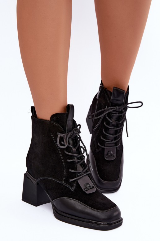 schnürstiefeletten aus Kunstveloursleder Artiker 59C0116 in schwarz