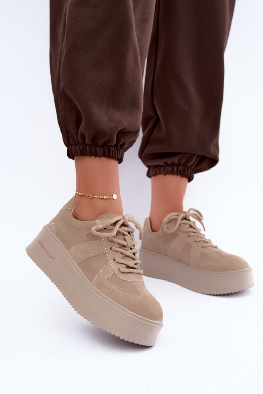 Sneaker mit Plattform aus Kunstveloursleder Lee Cooper LCJ-26-01-4643 in sandfarben