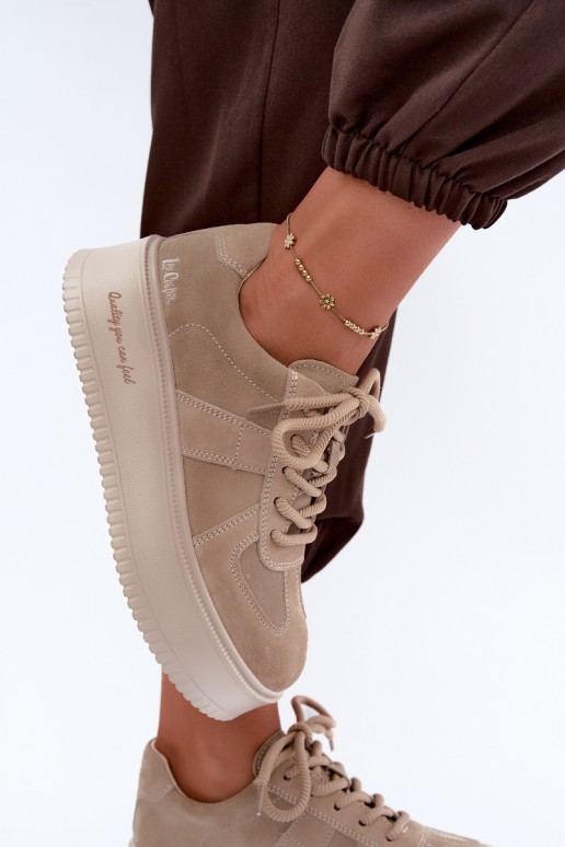 Sneaker mit Plattform aus Kunstveloursleder Lee Cooper LCJ-26-01-4643 in sandfarben