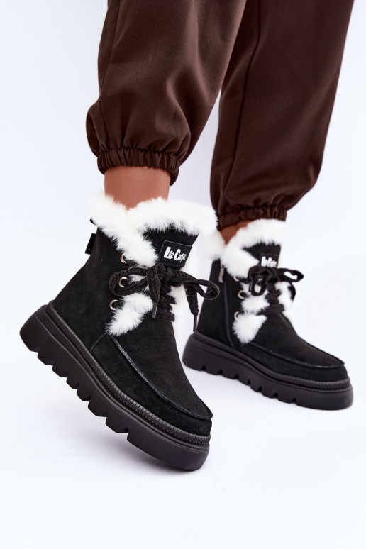 Damen Schneestiefel aus Kunstveloursleder Lee Cooper LCJ-25-01-3737 in schwarz