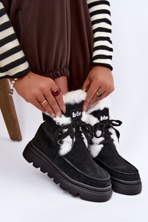 Damen Schneestiefel aus Kunstveloursleder Lee Cooper LCJ-25-01-3737 in schwarz