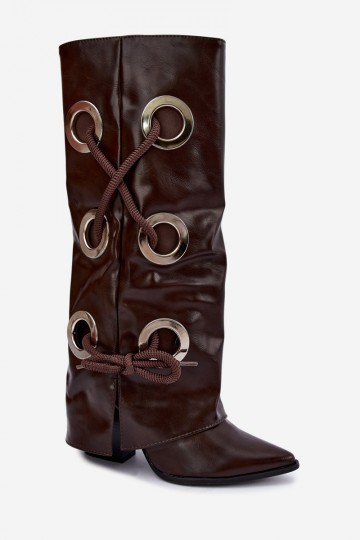 hohe Stiefel mit geschnürtem Schaft und dekorativen Schnürsenkeln in schokoladenfarbener Ausführung Pamina