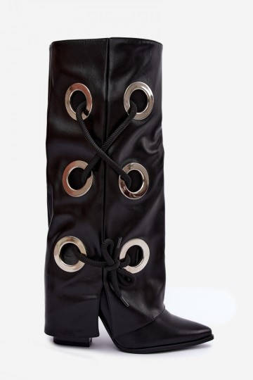 hohe Stiefel mit geschnürtem Schaft und dekorativen Schnürsenkeln in schwarzer Ausführung Pamina 2