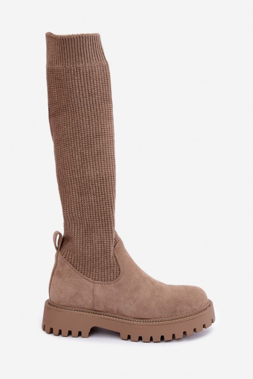 hohe Stiefel mit Socken-Schaft in sandfarbener Ausführung Sarielle