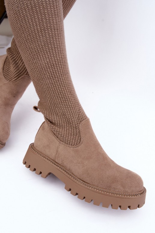 hohe Stiefel mit Socken-Schaft in sandfarbener Ausführung Sarielle