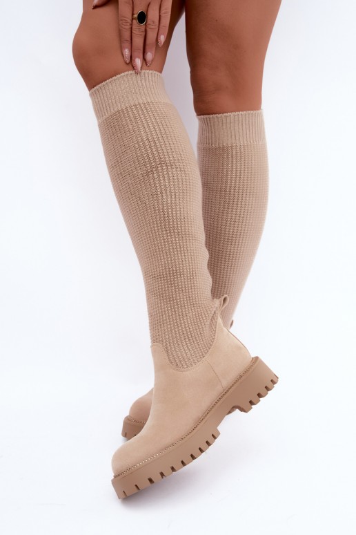 hohe Stiefel mit Socken-Schaft in elfenbeinfarbener Ausführung Sarielle