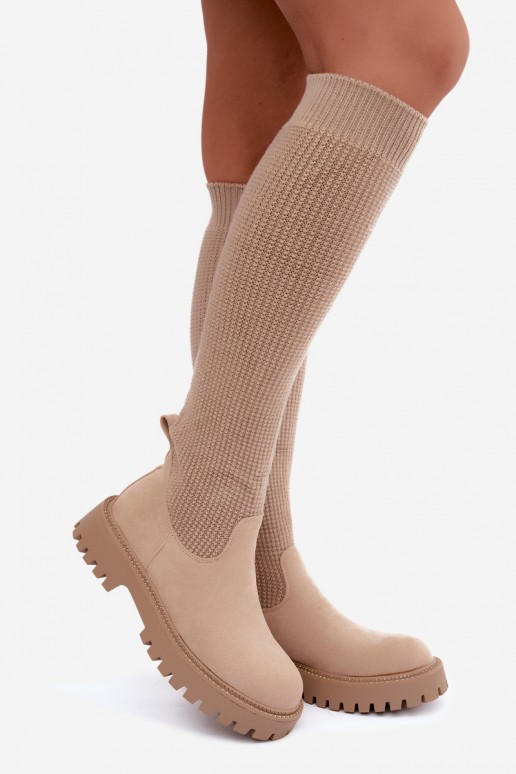 hohe Stiefel mit Socken-Schaft in elfenbeinfarbener Ausführung Sarielle