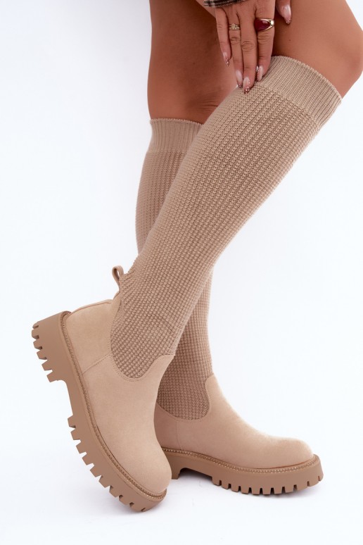 hohe Stiefel mit Socken-Schaft in elfenbeinfarbener Ausführung Sarielle