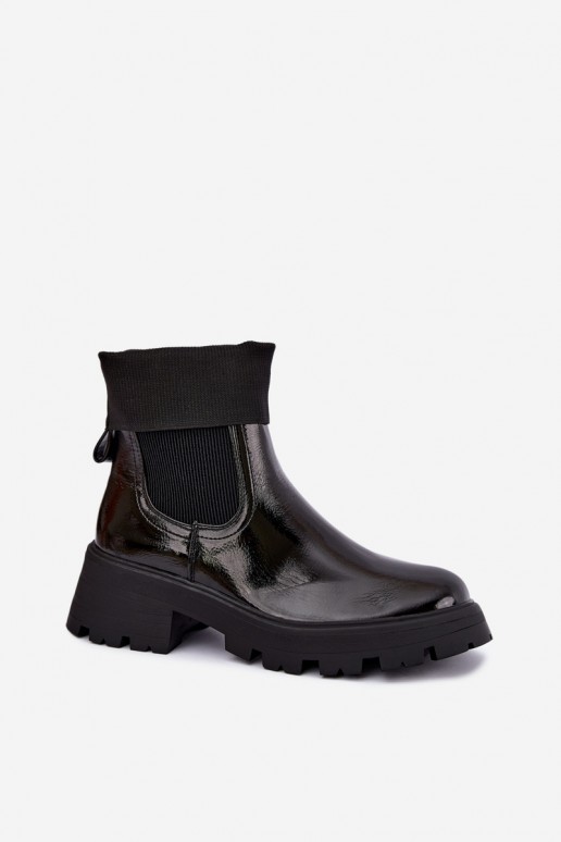 stylische Stiefeletten mit Lackeffekt in schwarzer Ausführung Sevella