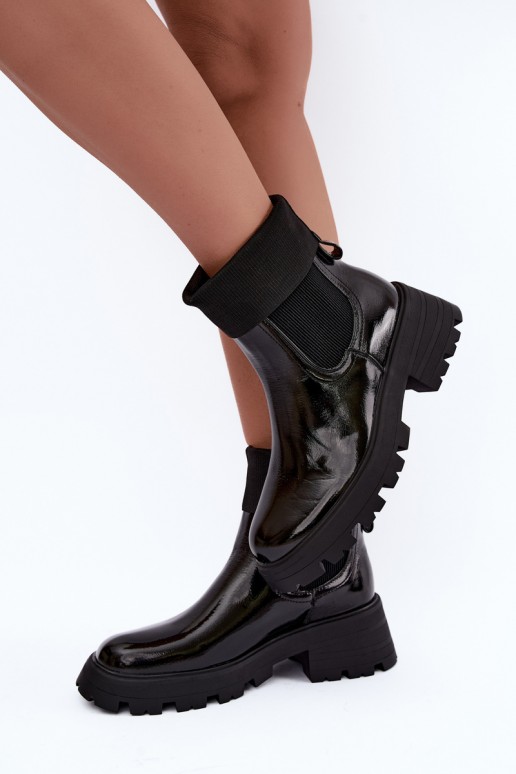 stylische Stiefeletten mit Lackeffekt in schwarzer Ausführung Sevella