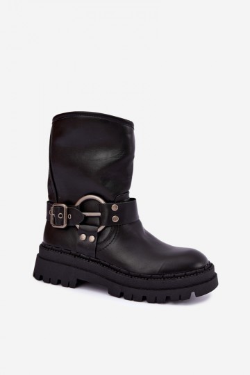 gefütterte Stiefeletten mit Plattform und Riemen in schwarzer Ausführung Arienna