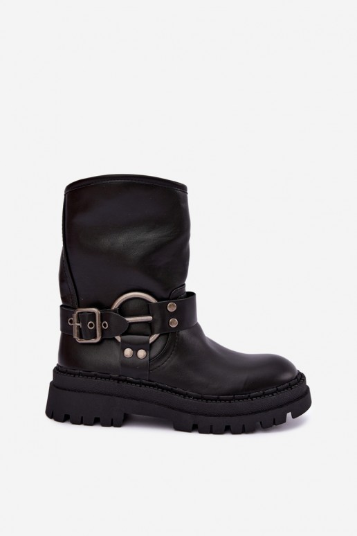 gefütterte Stiefeletten mit Plattform und Riemen in schwarzer Ausführung Arienna