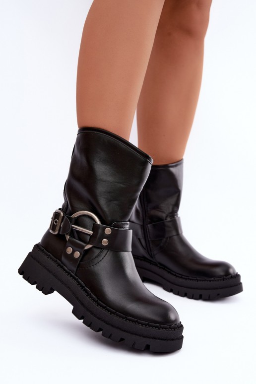 gefütterte Stiefeletten mit Plattform und Riemen in schwarzer Ausführung Arienna
