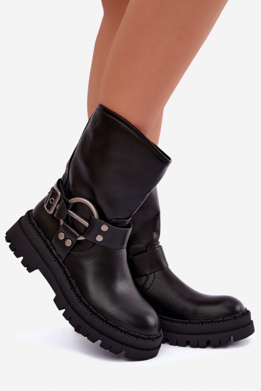gefütterte Stiefeletten mit Plattform und Riemen in schwarzer Ausführung Arienna