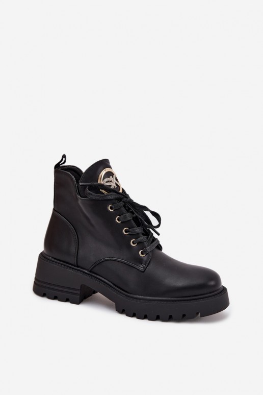Isolierte Damen-Stiefeletten mit goldenen Details in Schwarz Kavirae
