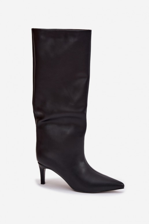 Damenstiefel zum Hineinschlüpfen, wärmend, mit schmalen Absätzen, schwarze Farbe, Olivienne