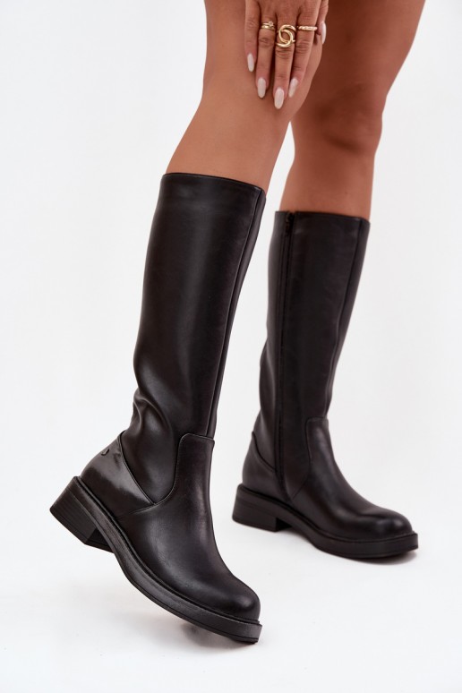 Schwarze warme Overknee-Stiefel aus Leder